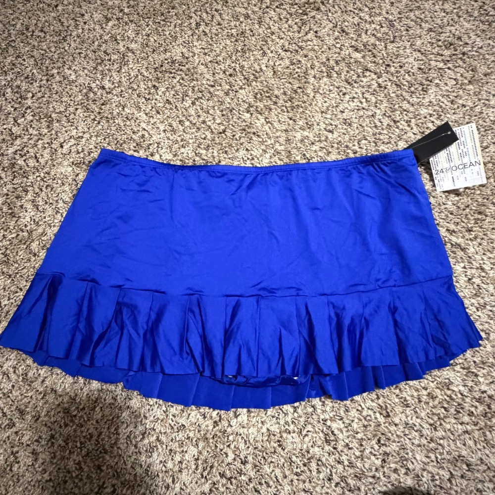 24th & Ocean Womens Plus 16W Cobalt Blue Solid Pleated Skirt Swim Bottom NEW
